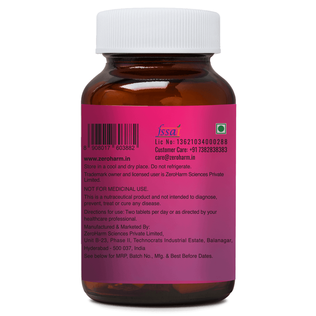 ZEROHARM Biotin Tablets for Hair Growth - Vitamin B7 from Sesbania Grandiflora - Supports Skin Hydration & Nail Strength - For Men & Women - Nano Formulated 60 Veg Tablets