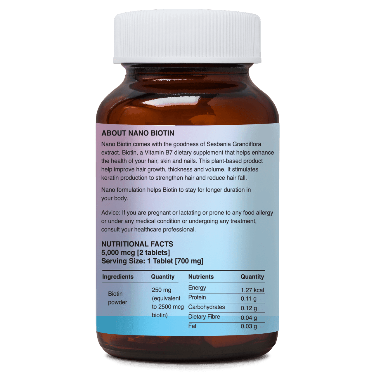 ZEROHARM Biotin Tablets for Hair Growth - Vitamin B7 from Sesbania Grandiflora - Supports Skin Hydration & Nail Strength - For Men & Women - Nano Formulated 60 Veg Tablets