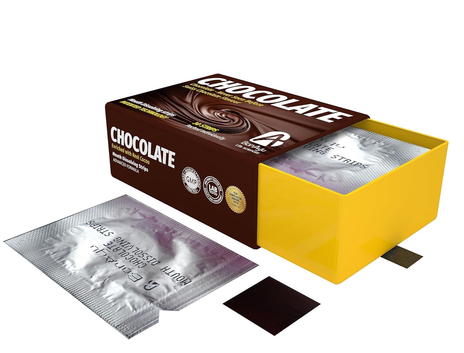 BonAiyu Chocolate Strips- Natural Chocolate With No Sugar, Low Calories Lactose-Free  Gluten Free, Soy Free  (30strip)