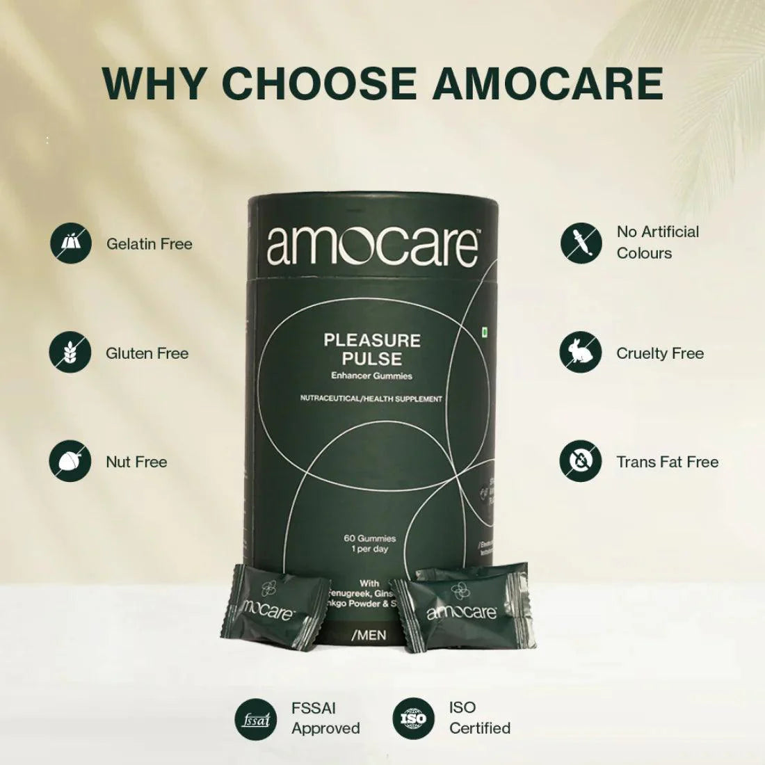 Amocare Pleasure Pulse Enhancer Gummies for Men - 60 Gummies