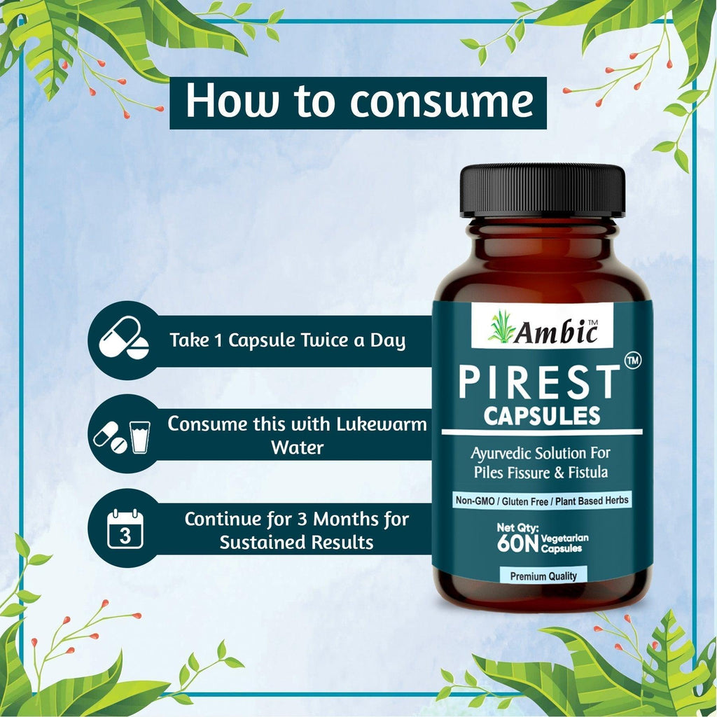 Ambic Pirest Vegetarian Capsule, for Effective Relief from Bavasir & Fistula (60 Each)
