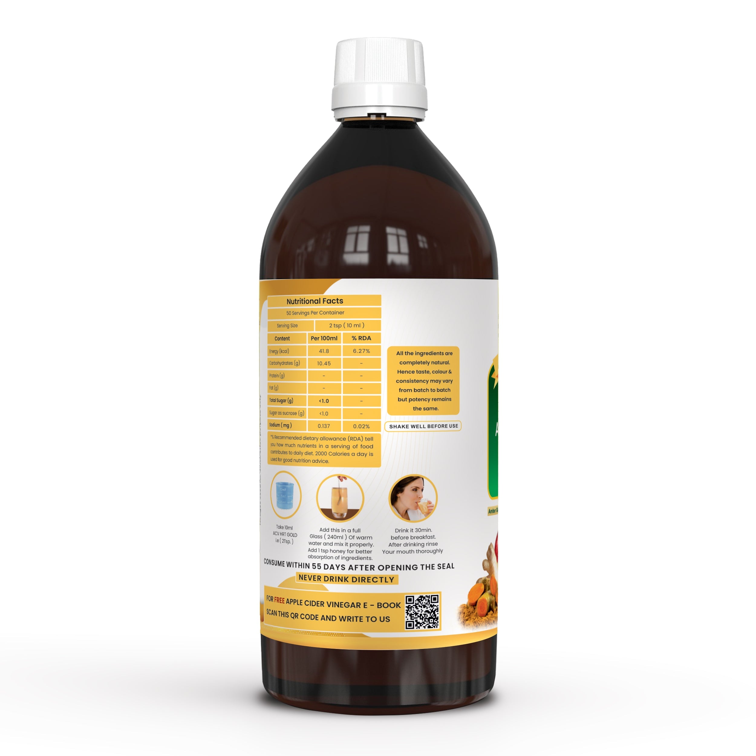 Dr. Patkar's ACV HRT GOLD | Apple Cider Vinegar with Arjuna, Curcumin, Ginger, Garlic & Lemon | 2X Formula Health Shot |Cholesterol Care| Immunity, Heart & Gut Support | Raw & Unfiltered (500 ML)