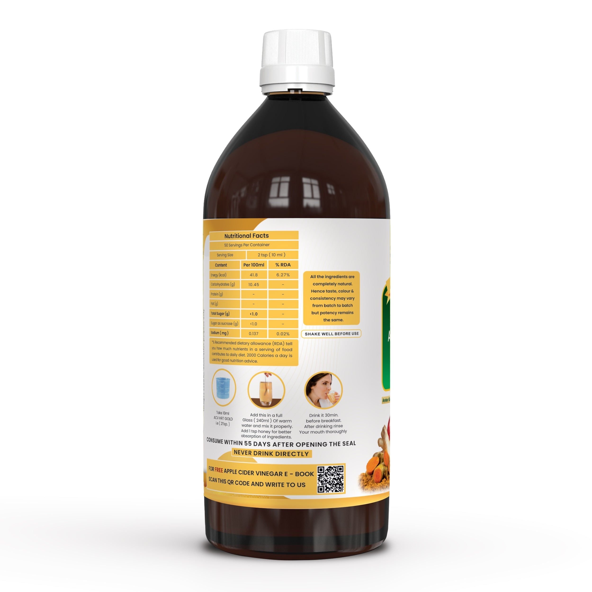 Dr. Patkar's ACV HRT GOLD | Apple Cider Vinegar with Arjuna, Curcumin, Ginger, Garlic & Lemon | 2X Formula Health Shot | Immunity, Heart & Gut Support | Raw & Unfiltered (1000 ML)