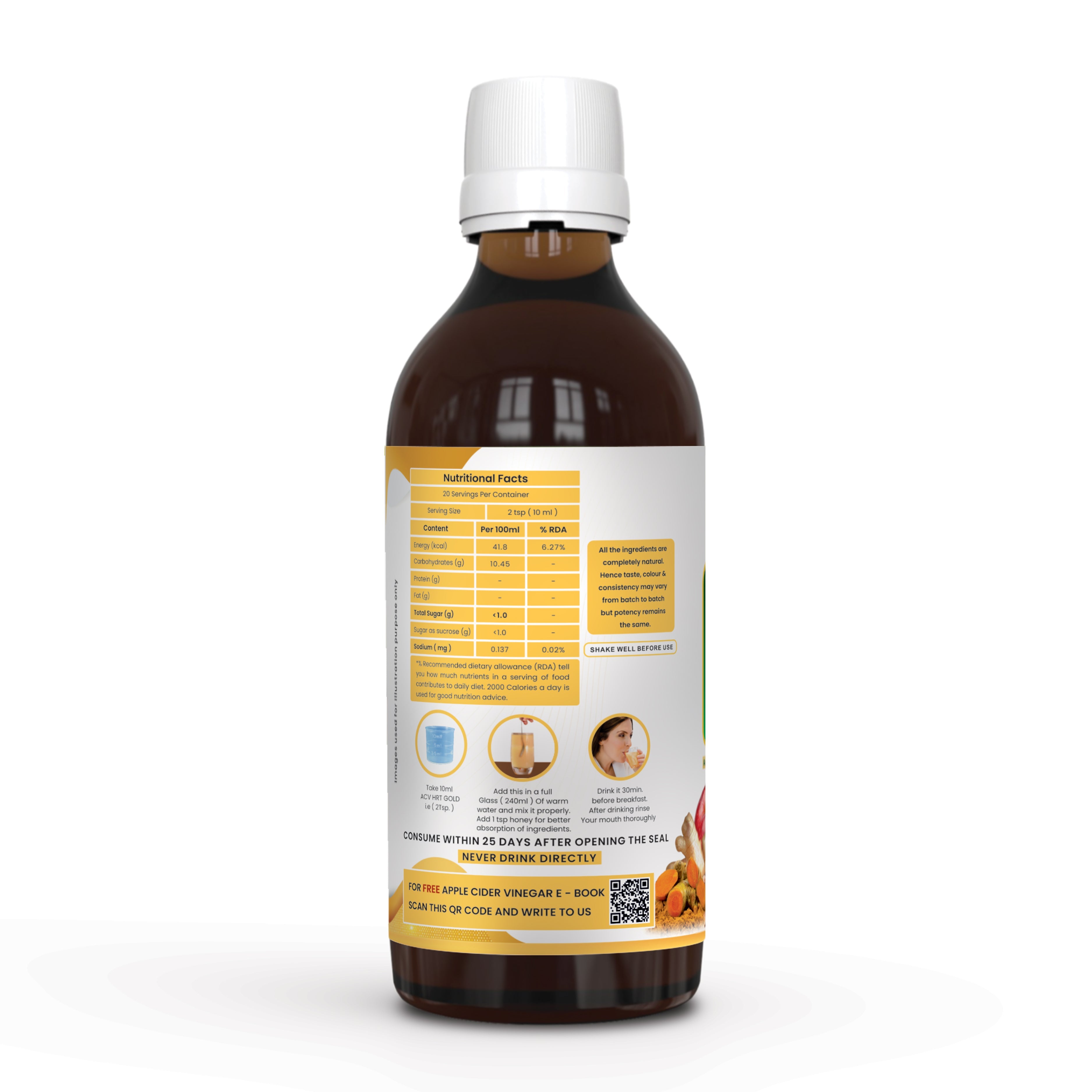 Dr. Patkar's ACV HRT GOLD | Apple Cider Vinegar with Arjuna, Curcumin, Ginger, Garlic & Lemon | 2X Formula Health Shot | Cholesterol Care | Immunity, Heart & Gut Support | Raw & Unfiltered (200 ML)