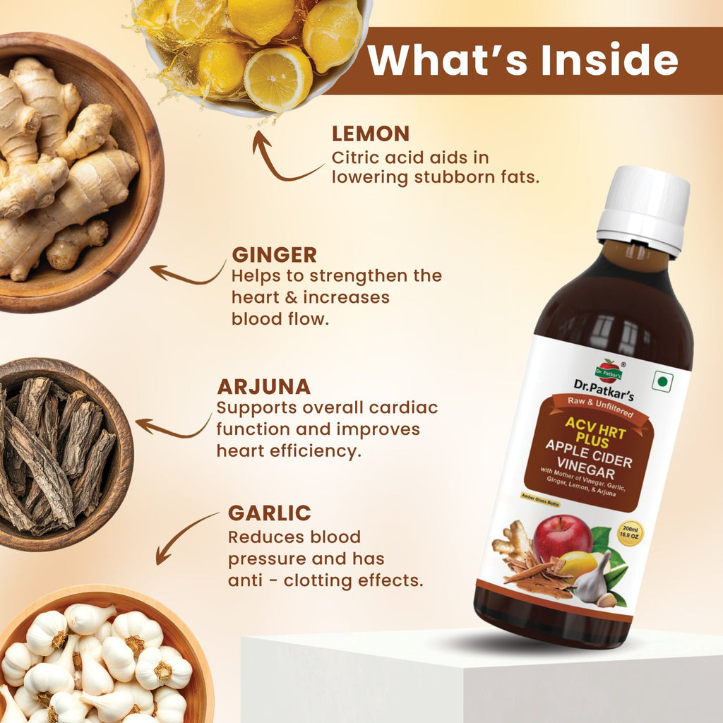 Dr. Patkar's Apple Cider Vinegar with Ginger, Garlic, Lemon & Arjuna (ACV HRT PLUS) + Formula Morning Detox Tonic Heart, Immunity & Digestion Support 200 ML (Pack of 1)