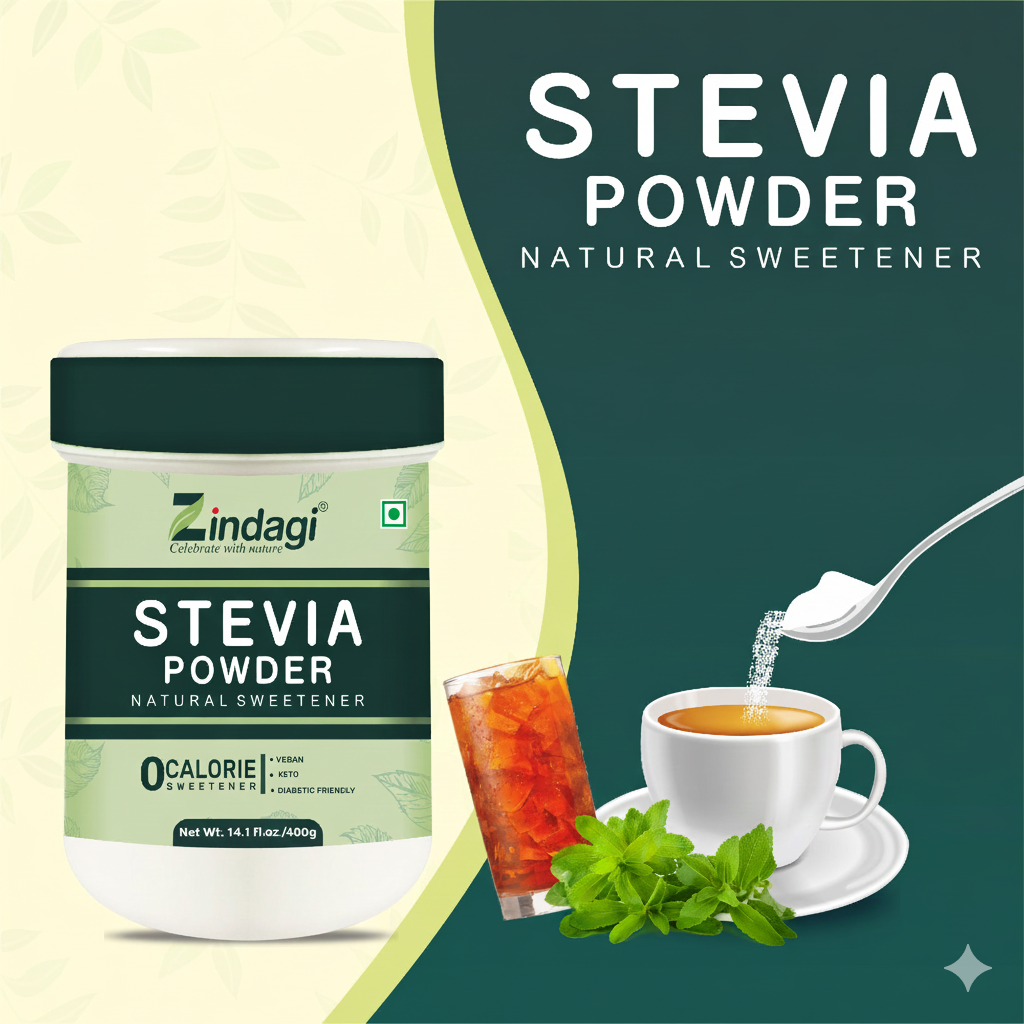 Zindagi Stevia White Powder - Gluiten free Sweetener - Stevia Leaves Extract 400gm