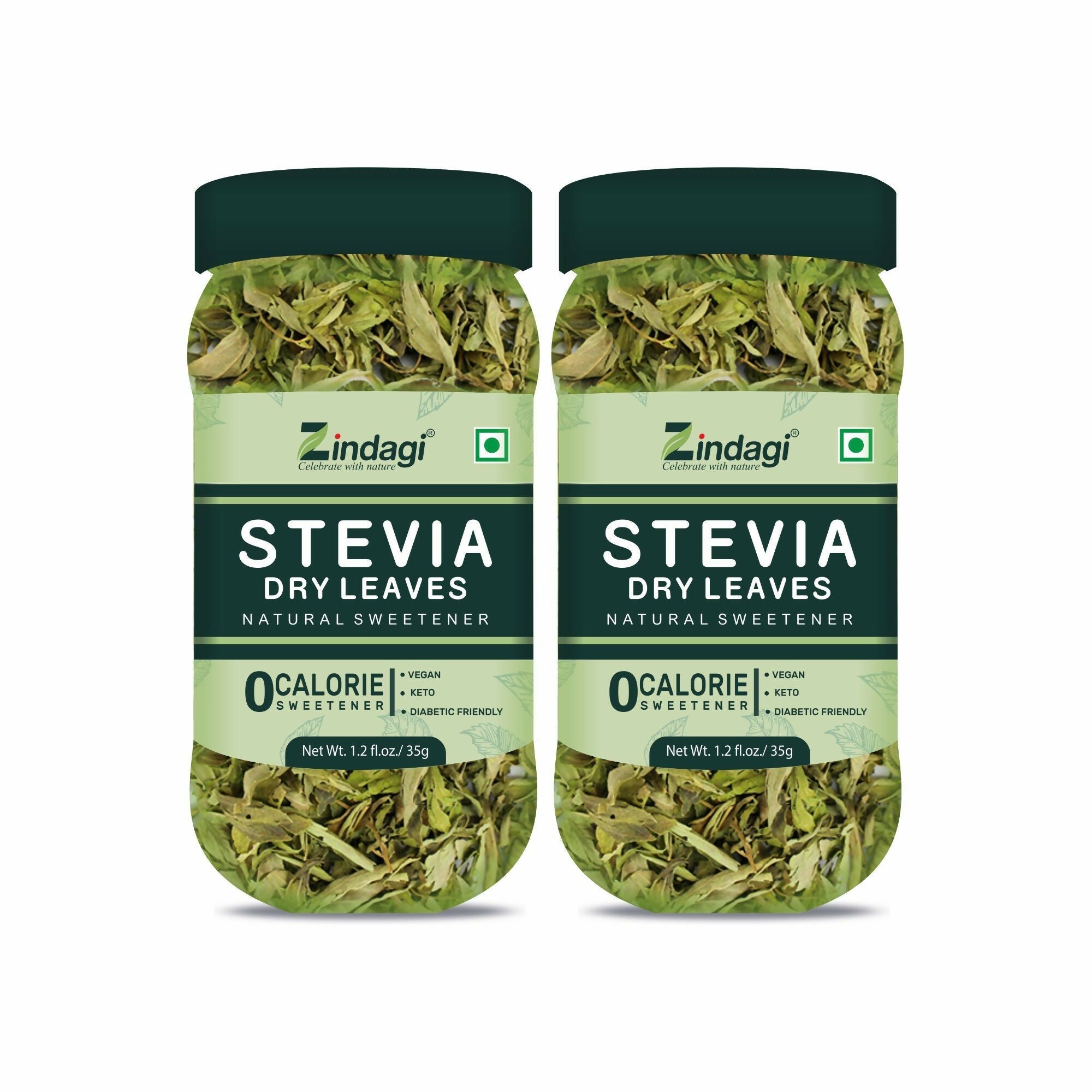 Zindagi Stevia Dry Leaves - Pure Sugarfree Stevia Leaf (Pack of 2) Each 35gm