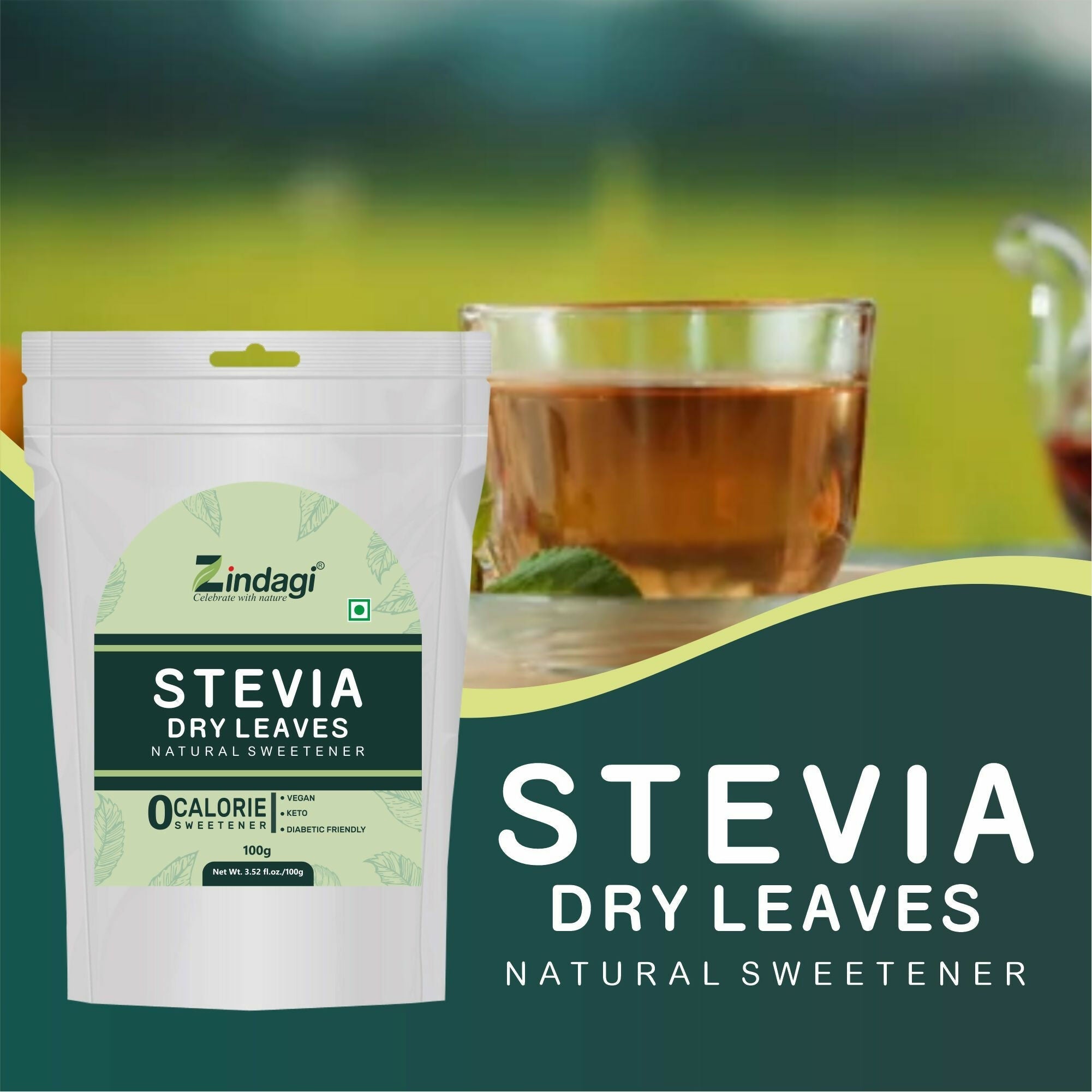 Zindagi Stevia Dry Leaves - Pure Sugarfree Stevia Leaf (Pack of 2) Each 35gm